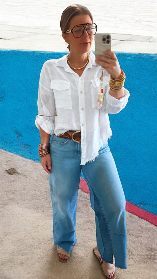 Lilly Distressed Top in White