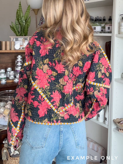 One of a Kind- Vintage Kantha Patchwork Bomber - Green