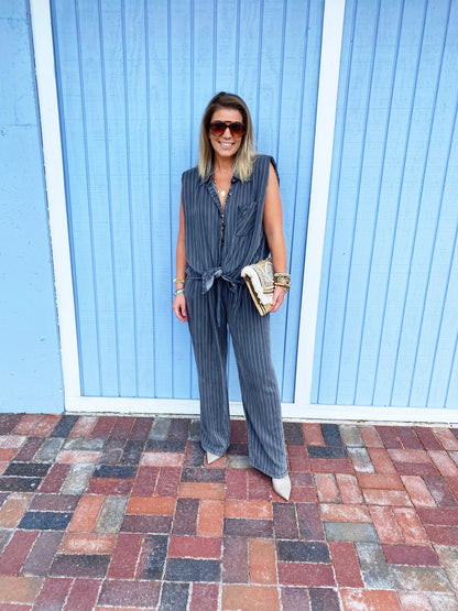 Stripe Button Down Shirt and Long Pants Set **IN STOCK SIZE SMALL