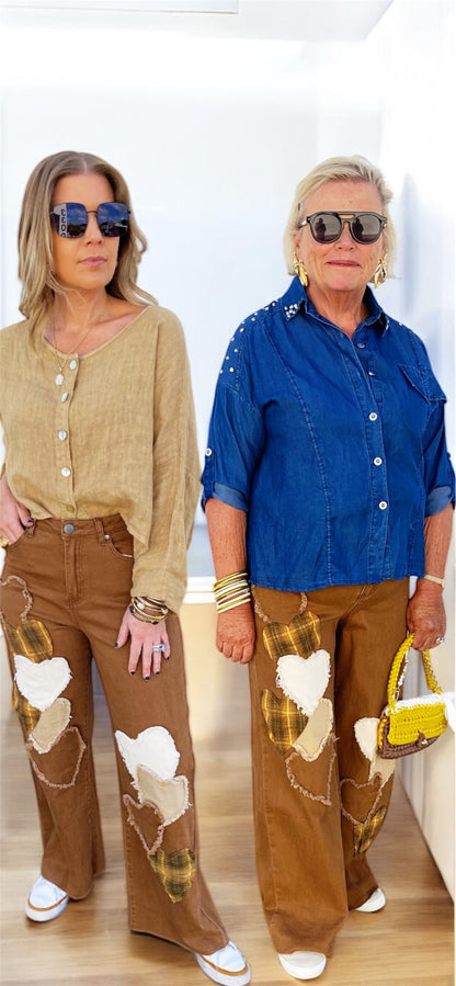 Wooden Heart Patch Pants FINAL SALE