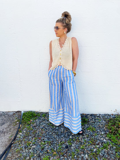 Crochet Trim Button Down Sweater Vest