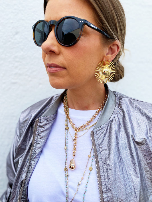 Metal Pendant & Y Shape Necklace Set (GOLD & SILVER)