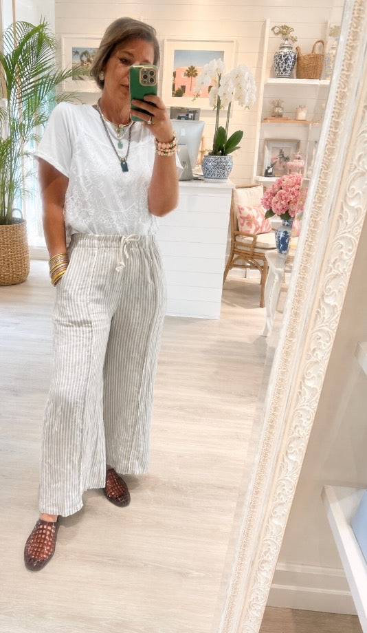 Striped Linen Pants- GREY FINAL SALE
