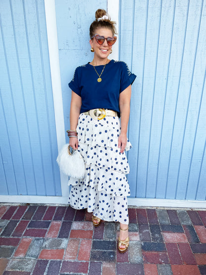 Alice Tee in Navy with Studs