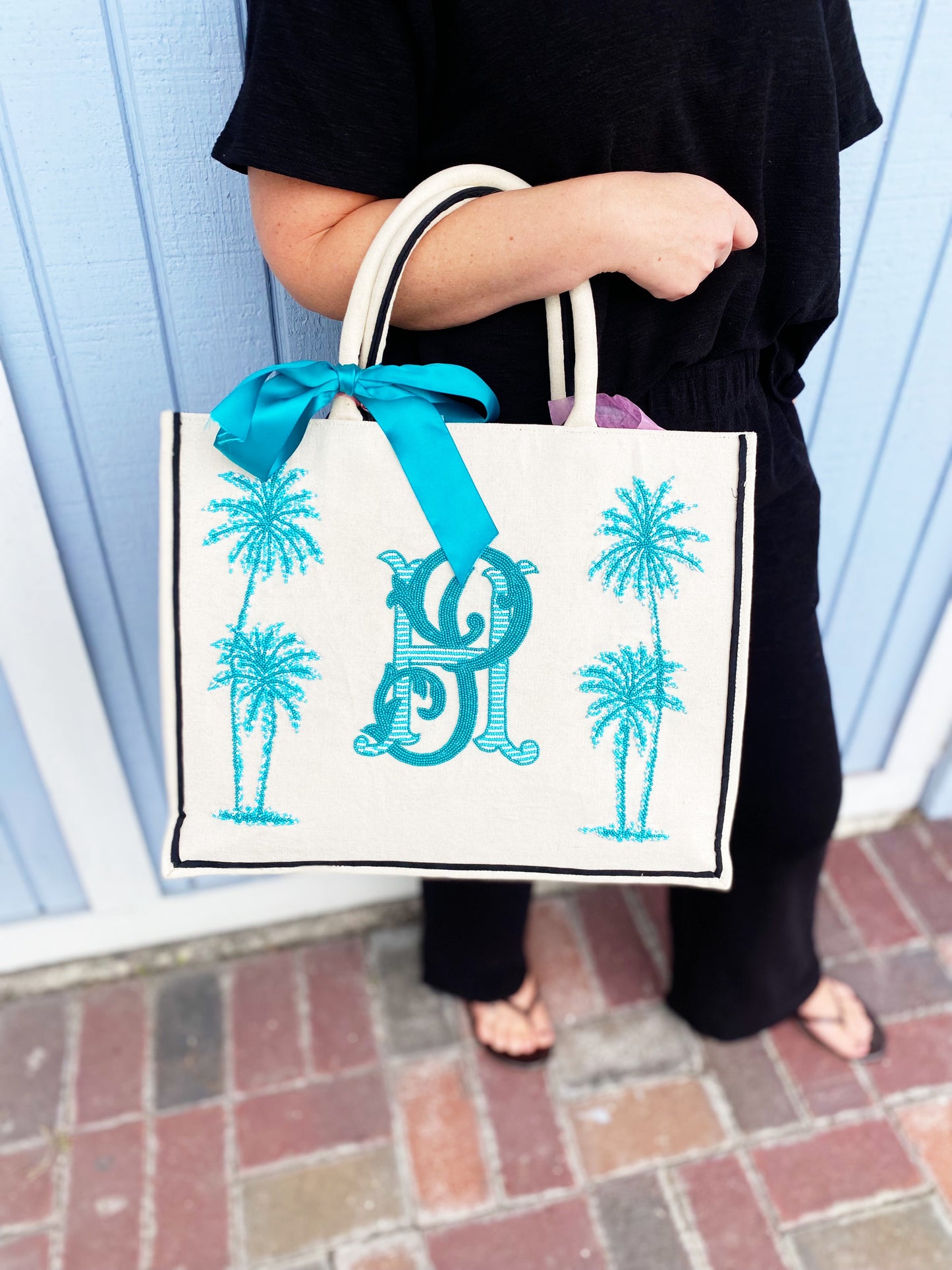 Custom Beaded Monogram Tote