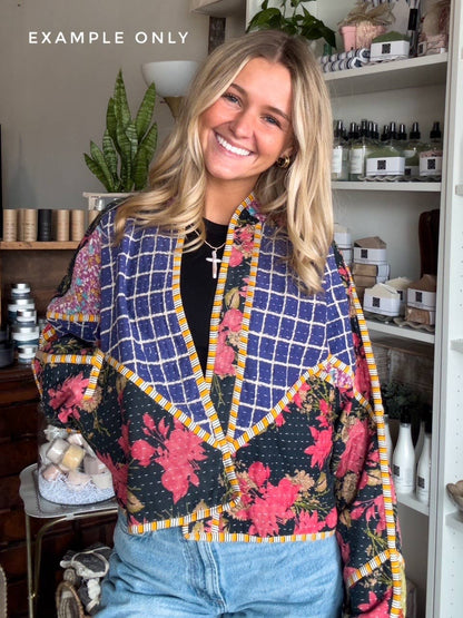 One of a Kind- Vintage Kantha Patchwork Bomber - Green