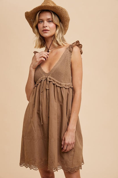 V Neck Crochet Mini Dress *FINAL SALE