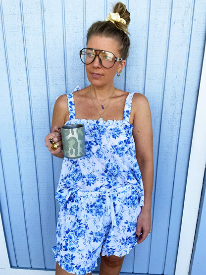 Blue & White Ruffe Pajamas