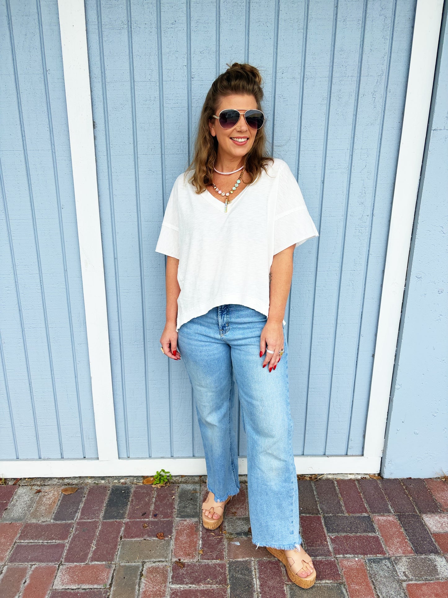 Oversized V-neck Short Sleeve Top