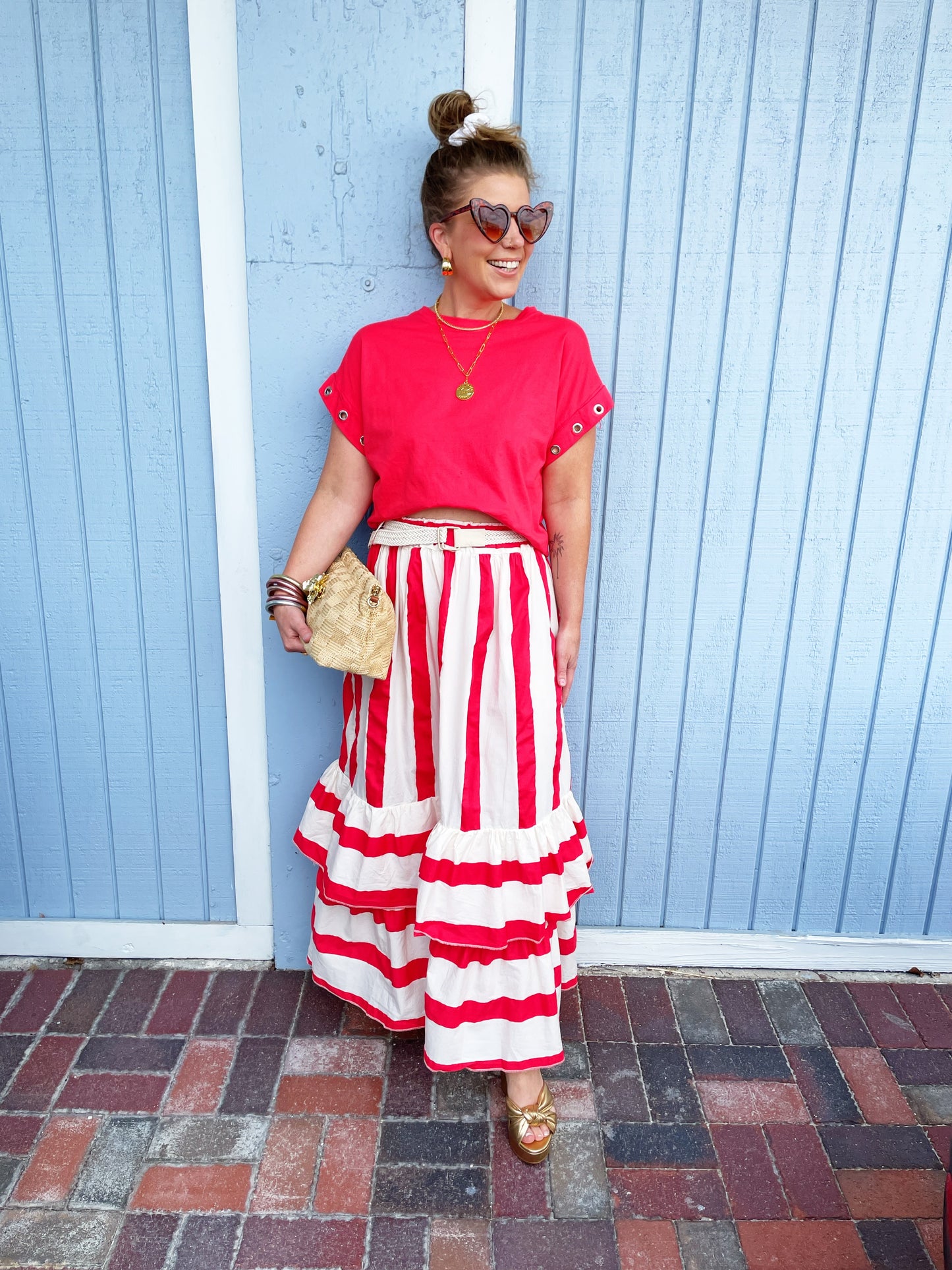 Alice Tee in Red Grommets