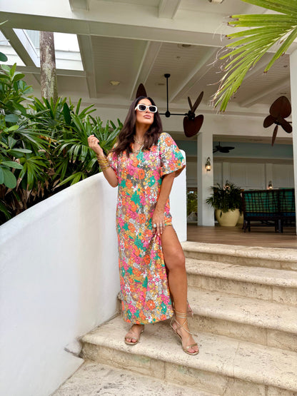 Leighton Coral Cascade Maxi Dress