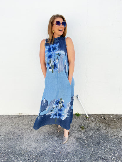 Jenny Dress in Blue Watercolor
