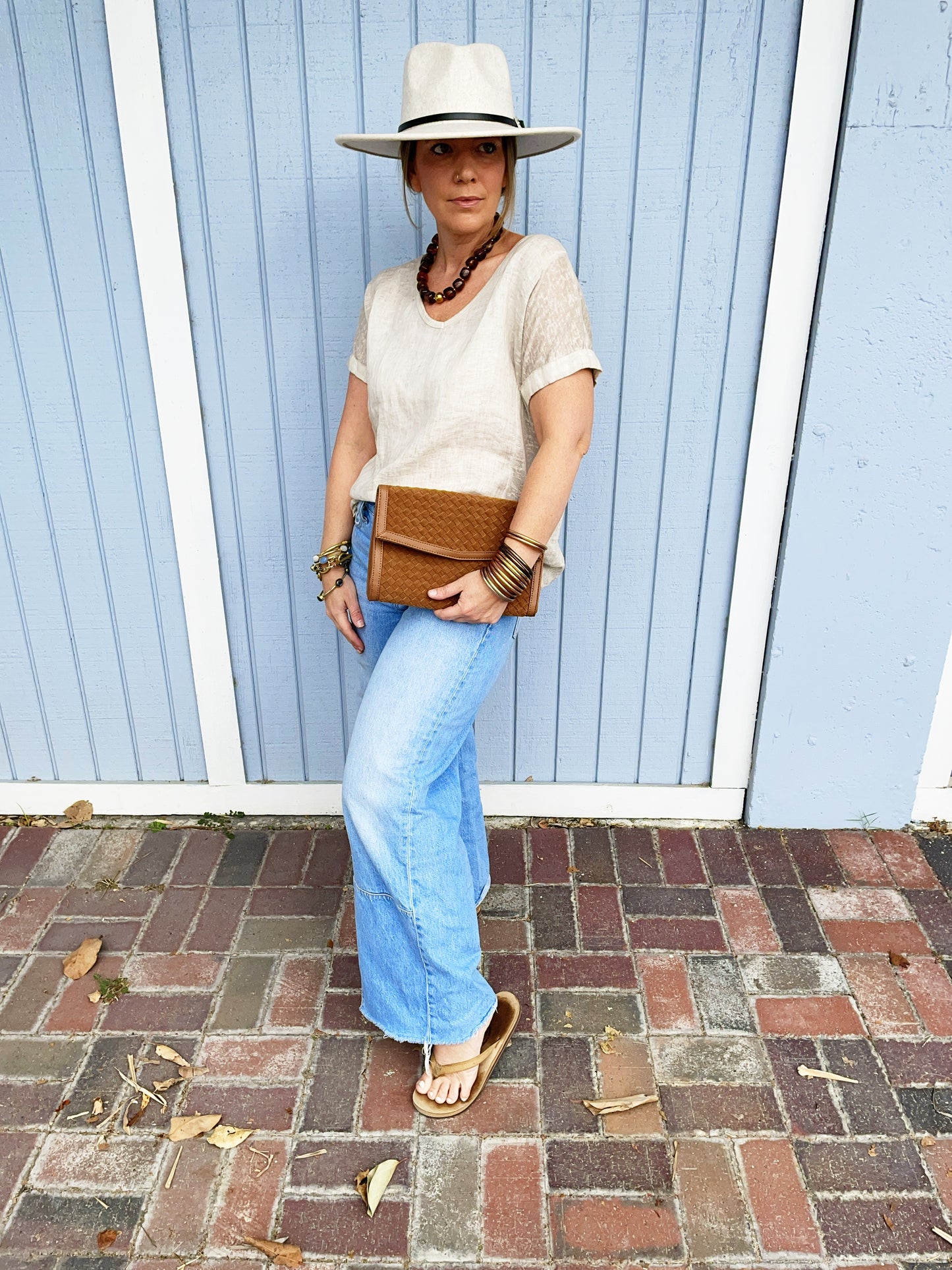 Beth Clutch- Woven Saddle Vegan Suede