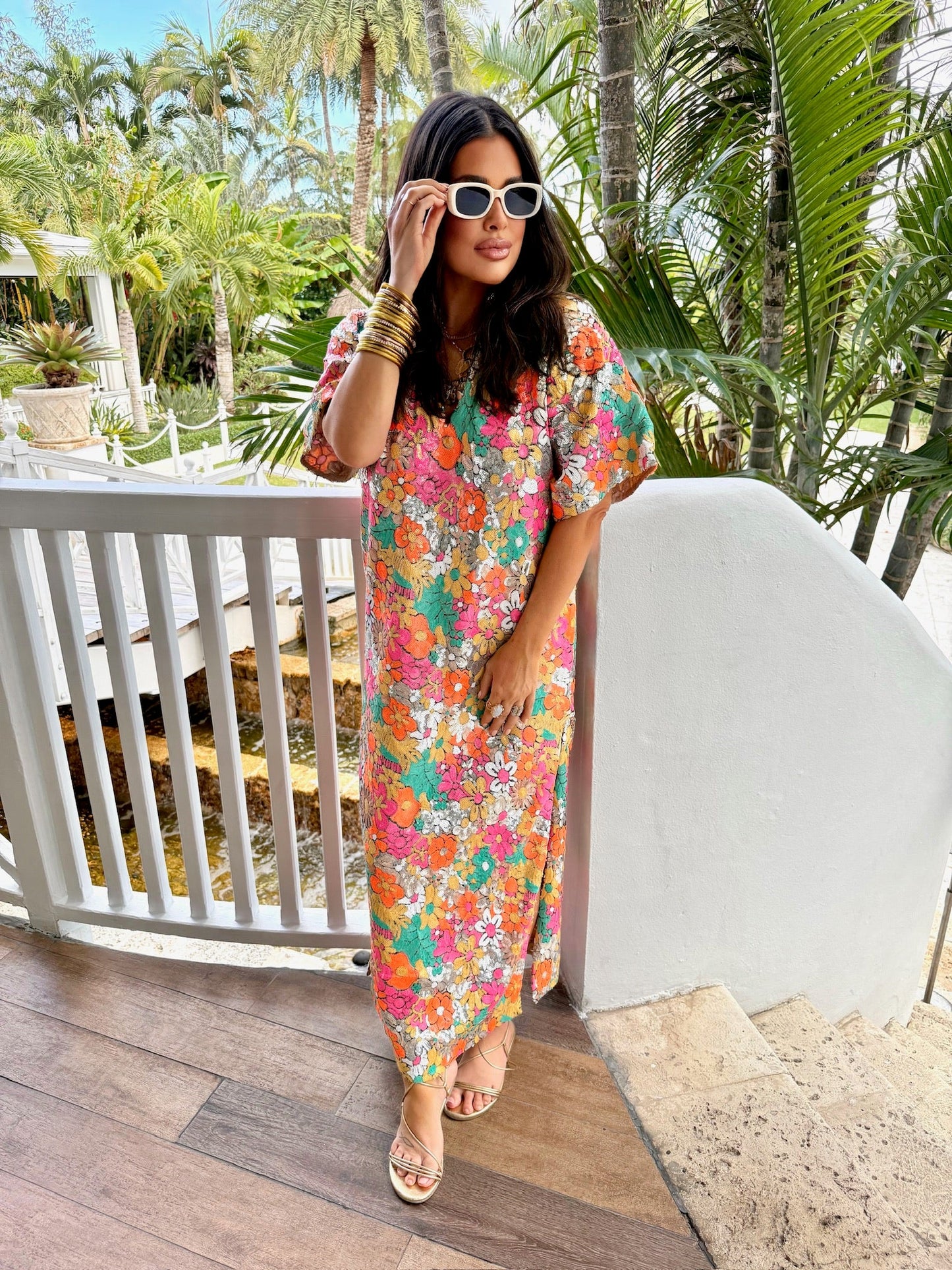 Leighton Coral Cascade Maxi Dress