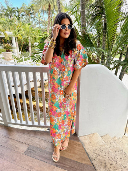 Leighton Coral Cascade Maxi Dress