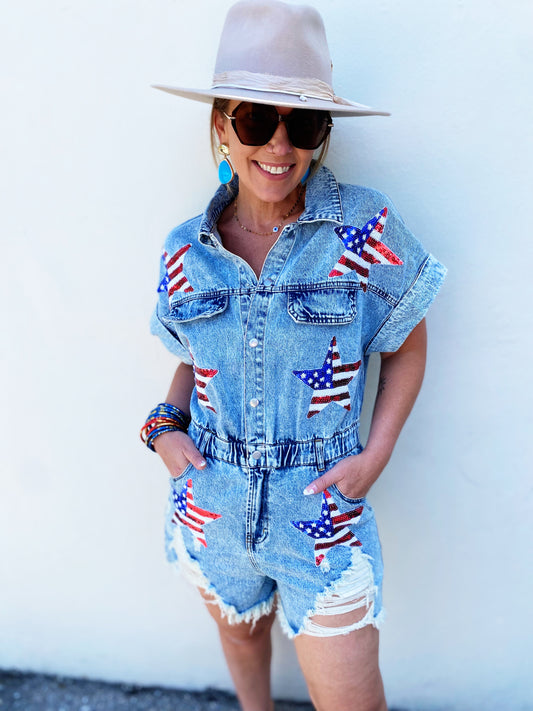 American Flag Washed Romper