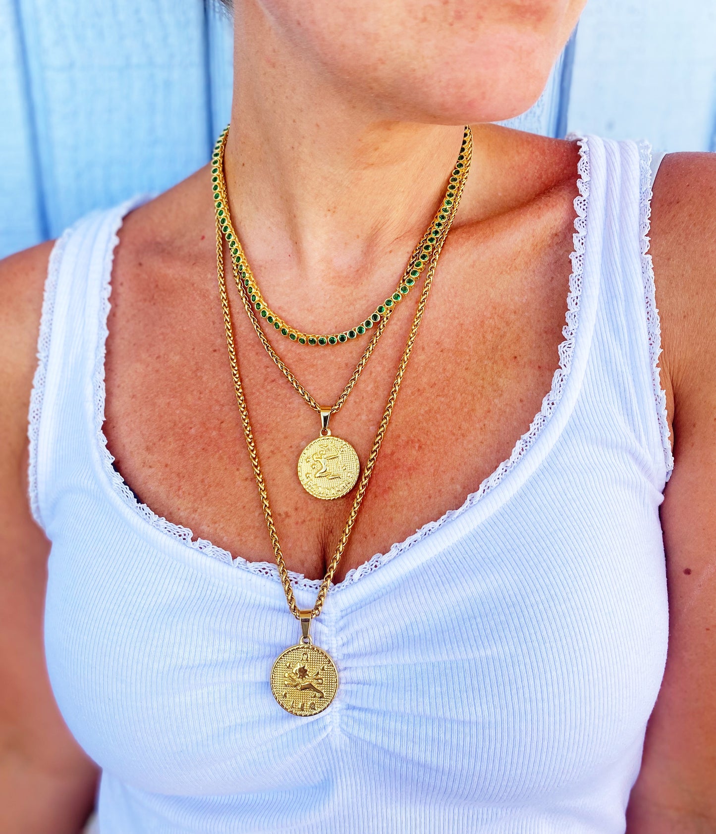 Emerald Bezel Tennis Necklace