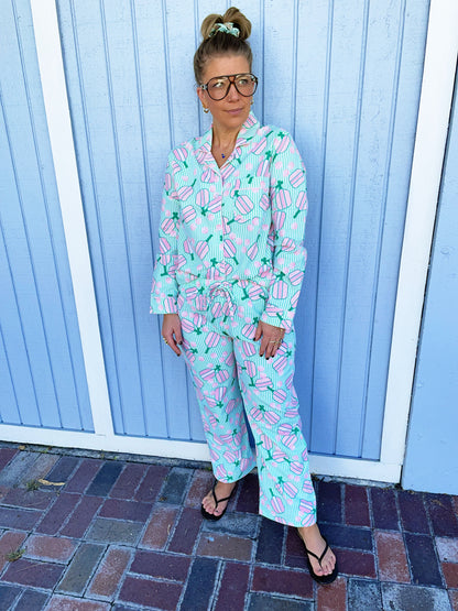 Pickleball Pajama Set with Pants & Long Sleeve Top