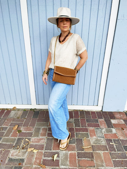 Beth Clutch- Woven Saddle Vegan Suede