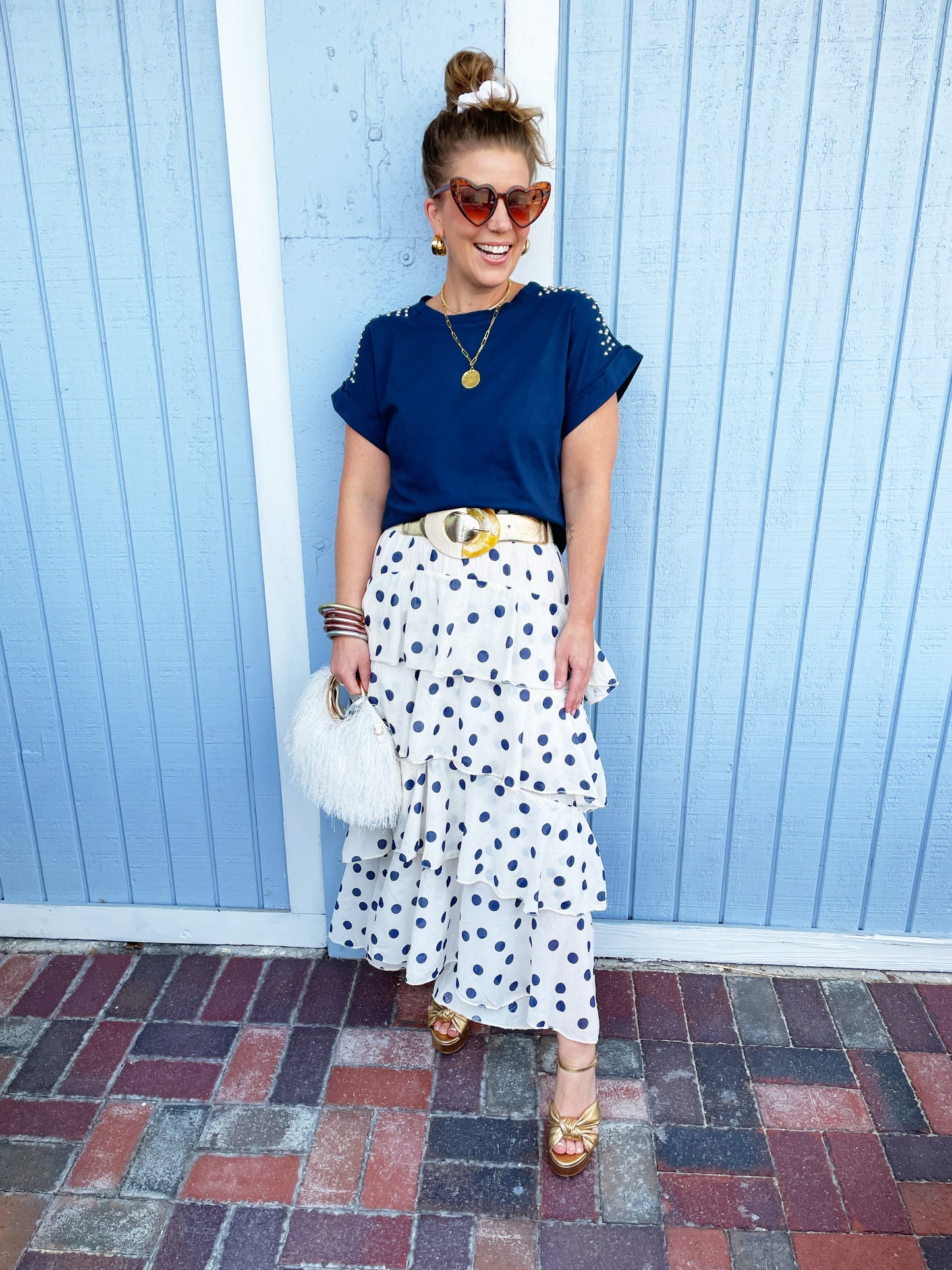Alice Tee in Navy with Studs