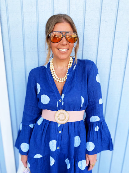 Linda Polka Dot Dress in Blue