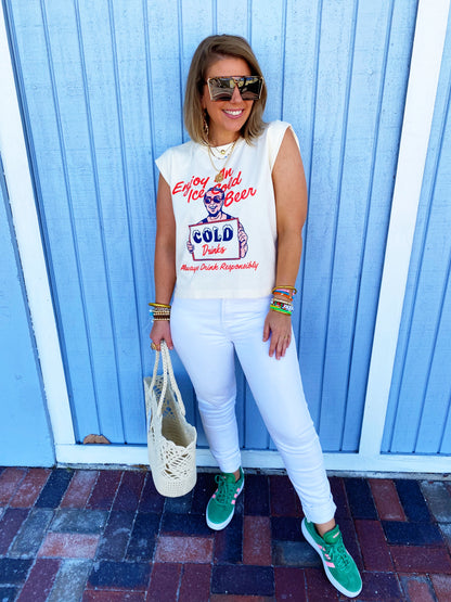 Enjoy An Iced Cold Beer, Summer Vintage Cropped Muscle Tank-