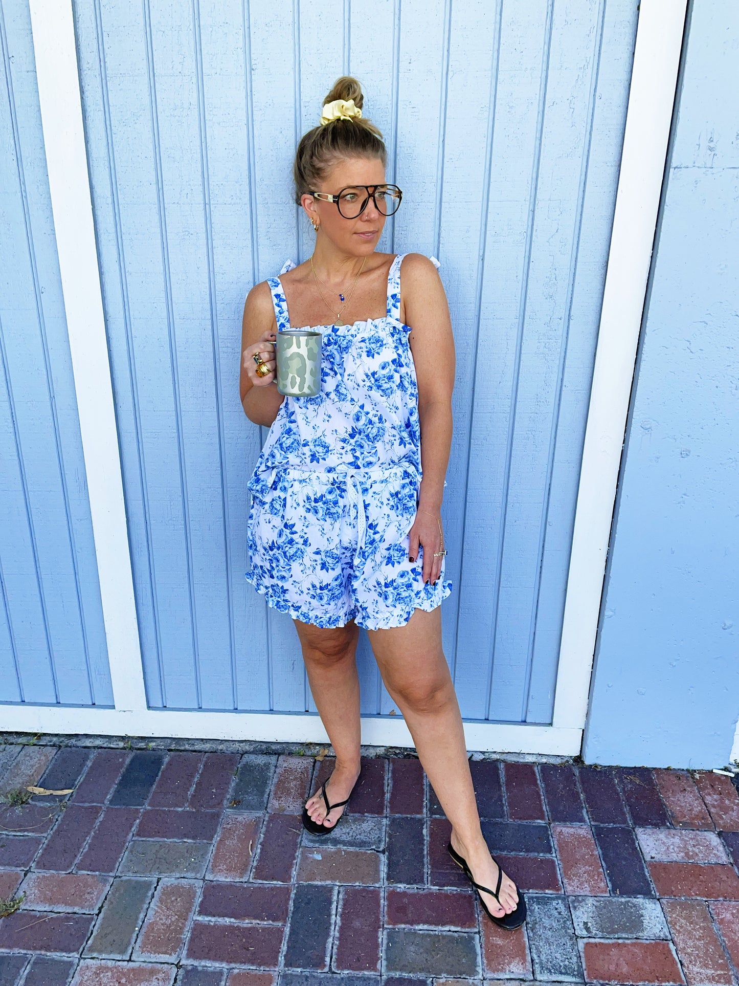 Blue & White Ruffe Pajamas