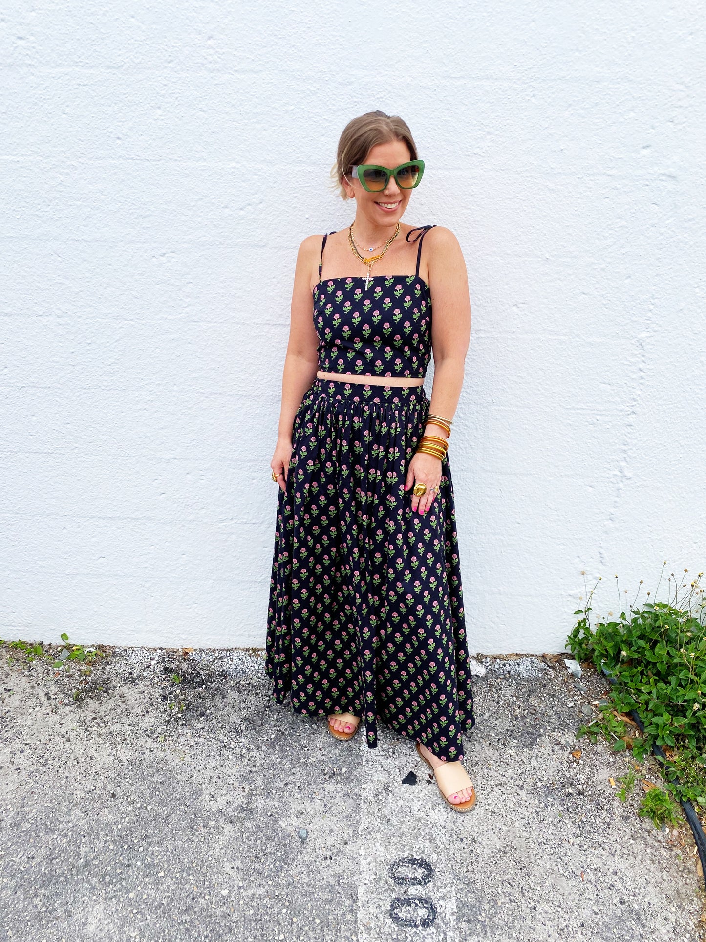 Floral Crop Top and Skirt Set Medium