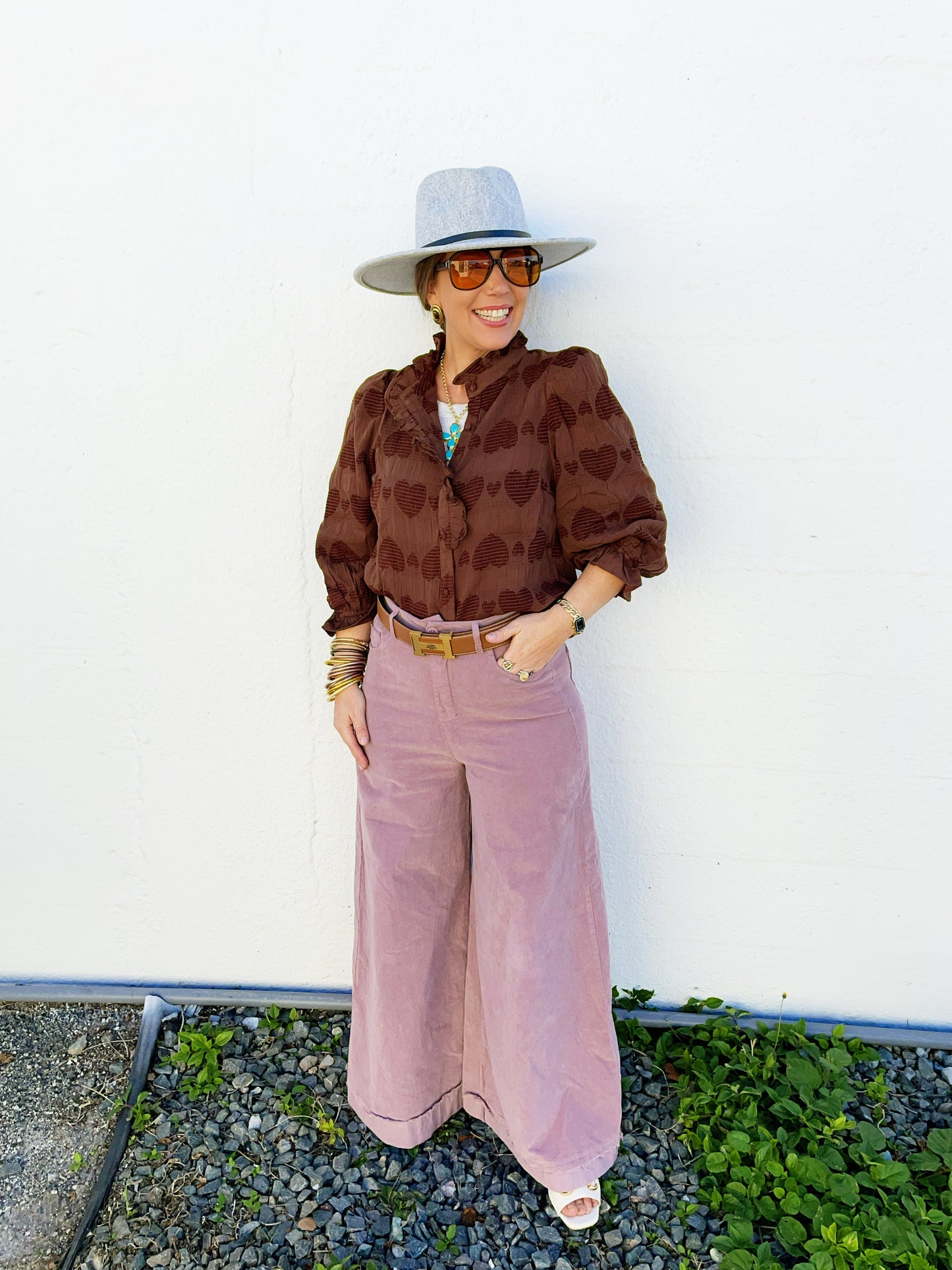 Jenny Heart Jacquard Ruffle Trim Shirt