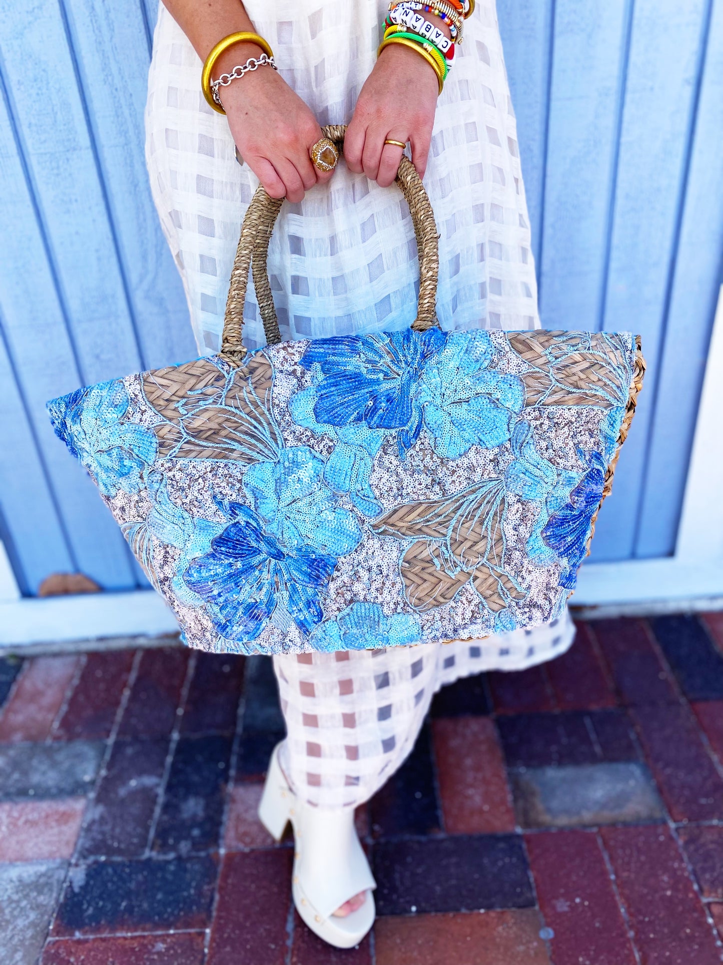 Linda Sparkle Wicker Natural Tote