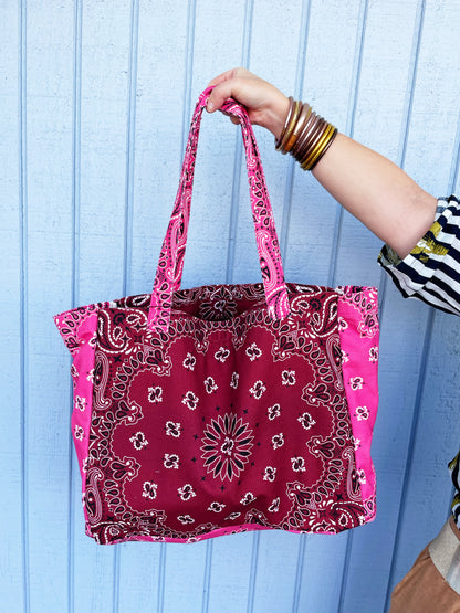 Bailey Bandana Tote Burgundy/Pink