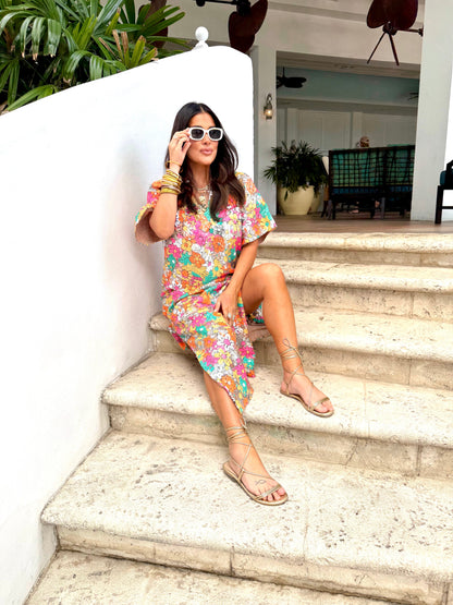 Leighton Coral Cascade Maxi Dress