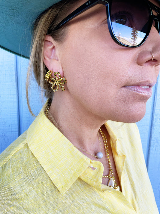 Gold Beaded Statement Studs