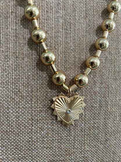 Gold Ball Spike Heart Necklace