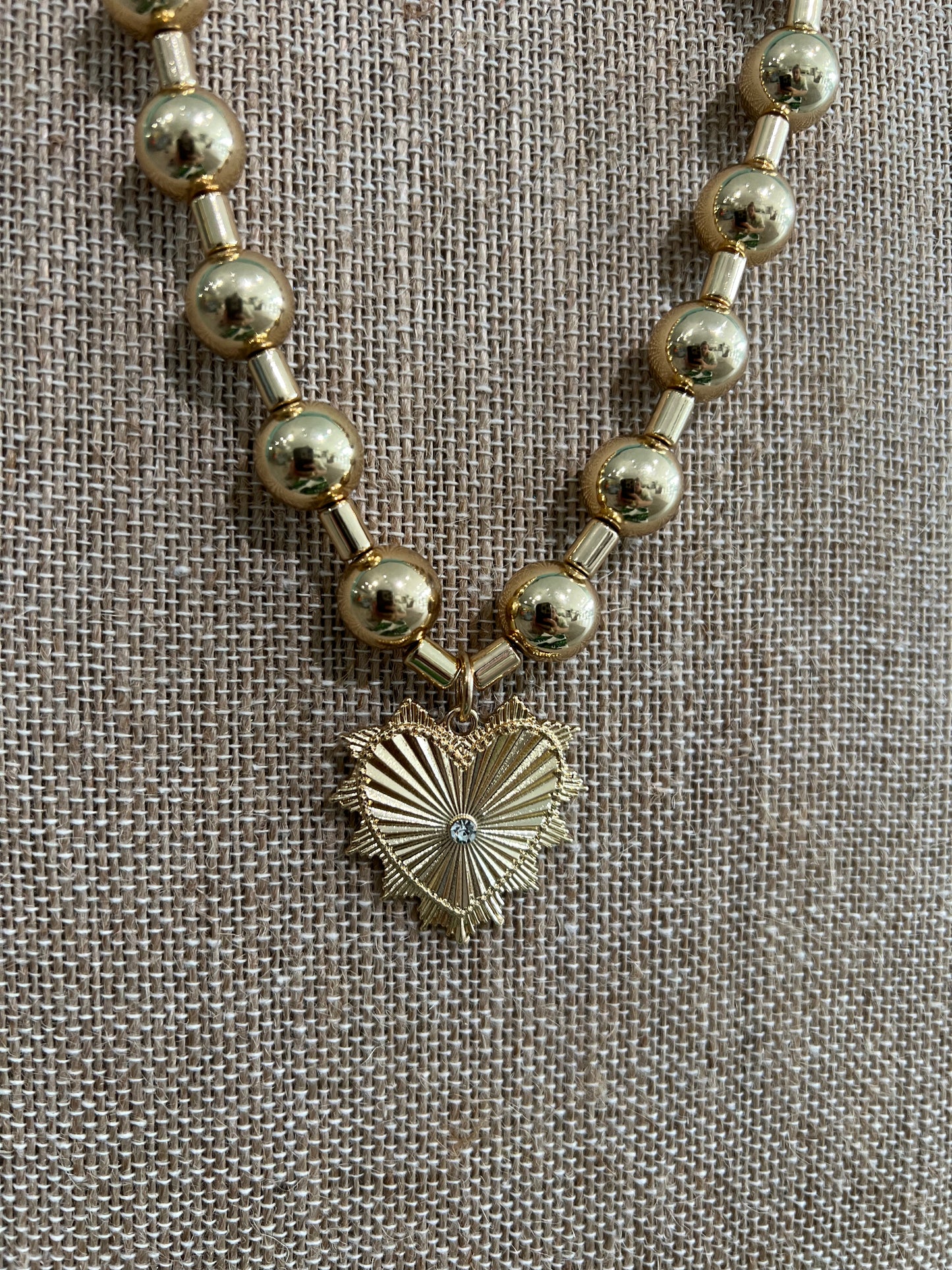 Gold Ball Spike Heart Necklace