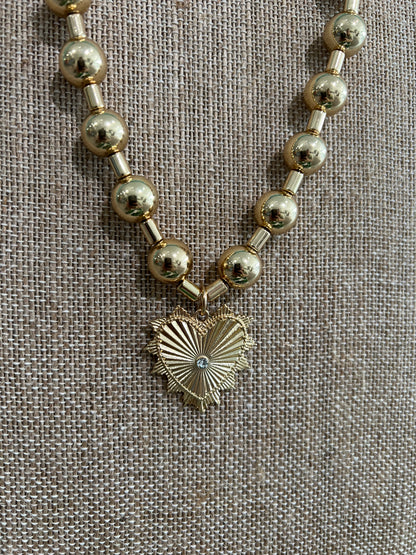 Gold Ball Spike Heart Necklace
