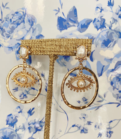 Pearl Evil Eye Earrings