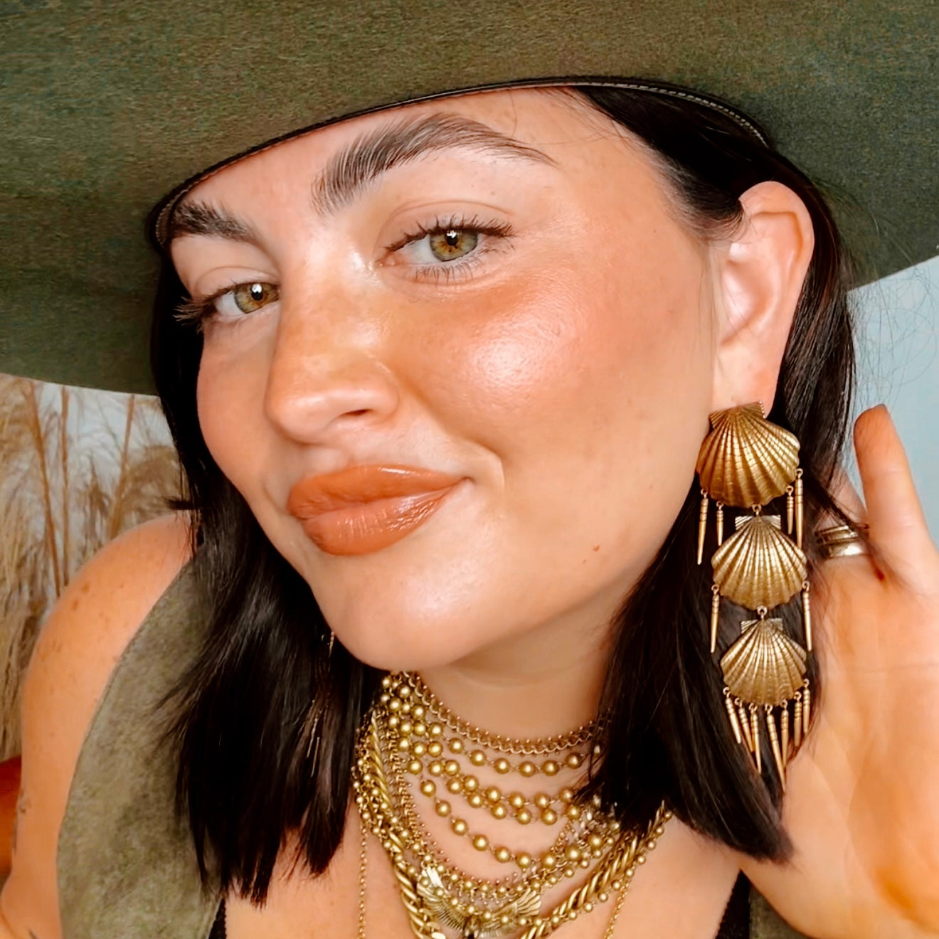 Delmar Shell Statement Earrings Antique Gold