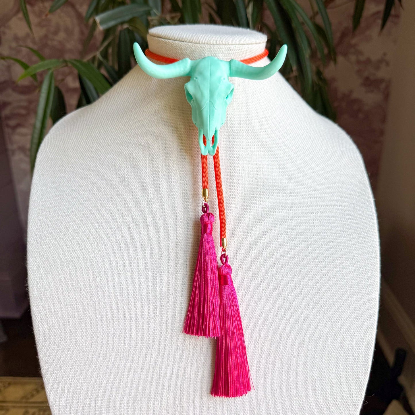 Longhorn Bolo Turquoise with Burnt Orange & Fuchsia