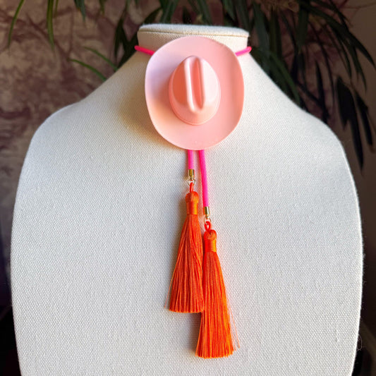 Cowboy Hat Bolo Blush Pink with Neon Pink & Orange