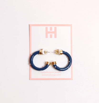 Mini Hoops - Navy with Pearls