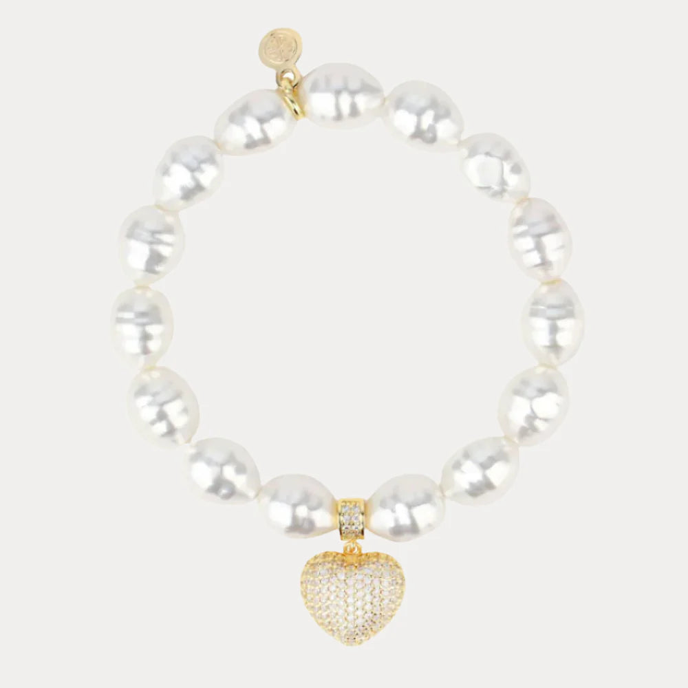 Pearl White Pave Heart Bracelet