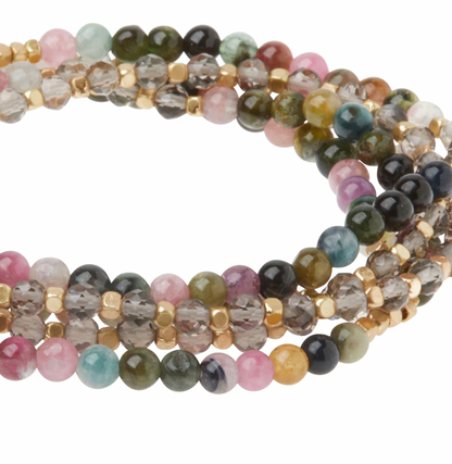 Stone Duo Wrap Bracelet/Necklace/Pin - Tourmaline & Smoky Quartz  SA005
