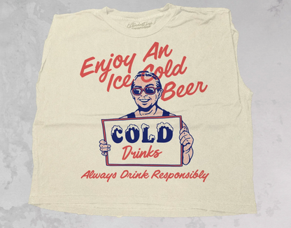 Enjoy An Iced Cold Beer, Summer Vintage Cropped Muscle Tank-