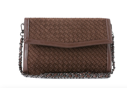 Beth Clutch- Chocolate Woven Vegan Suede