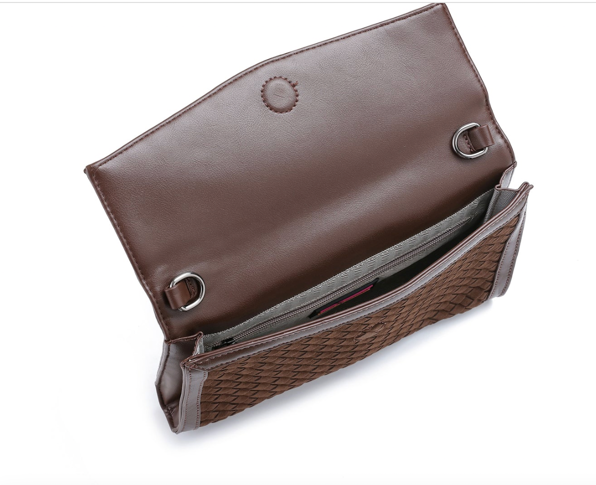 Beth Clutch- Chocolate Woven Vegan Suede