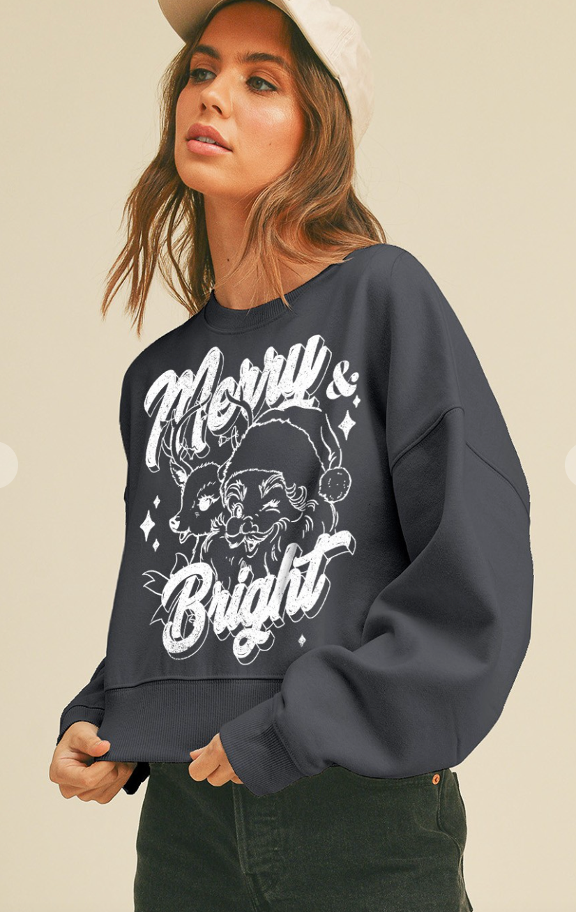 Merry&bright Christmas Short Cropped Sweatshirt