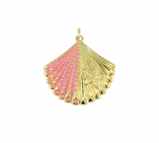 Gold Pink Shell Pendant with Starfish Detail
