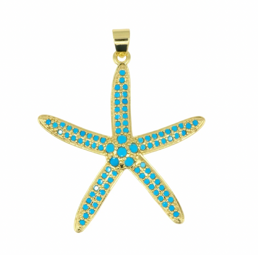 Golden Starfish Pendant with Turquoise Details