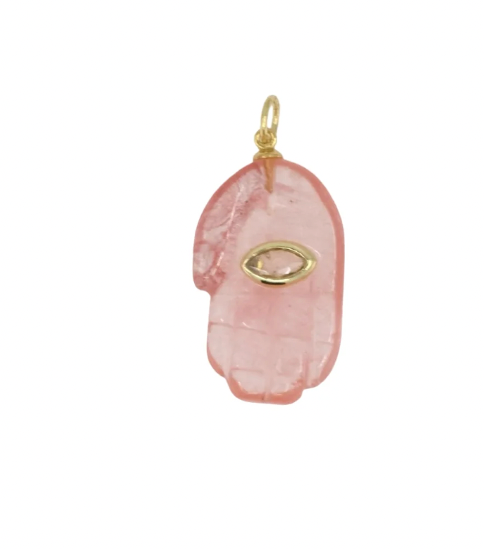 Natural Stone Hamsa Hand Pendant- Quartz